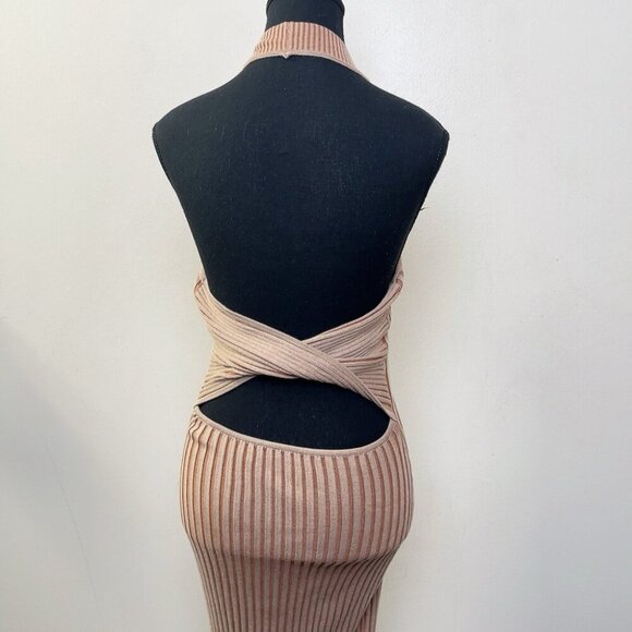 Sovere Womens 6 Halter Neck Bodycon Midi Dress Tan Color - Picture 5 of 7